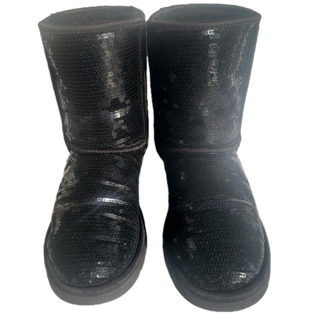 UGG Australia 3161 Classic Short Sparkle Black Sequin Boots Womens Size 6
